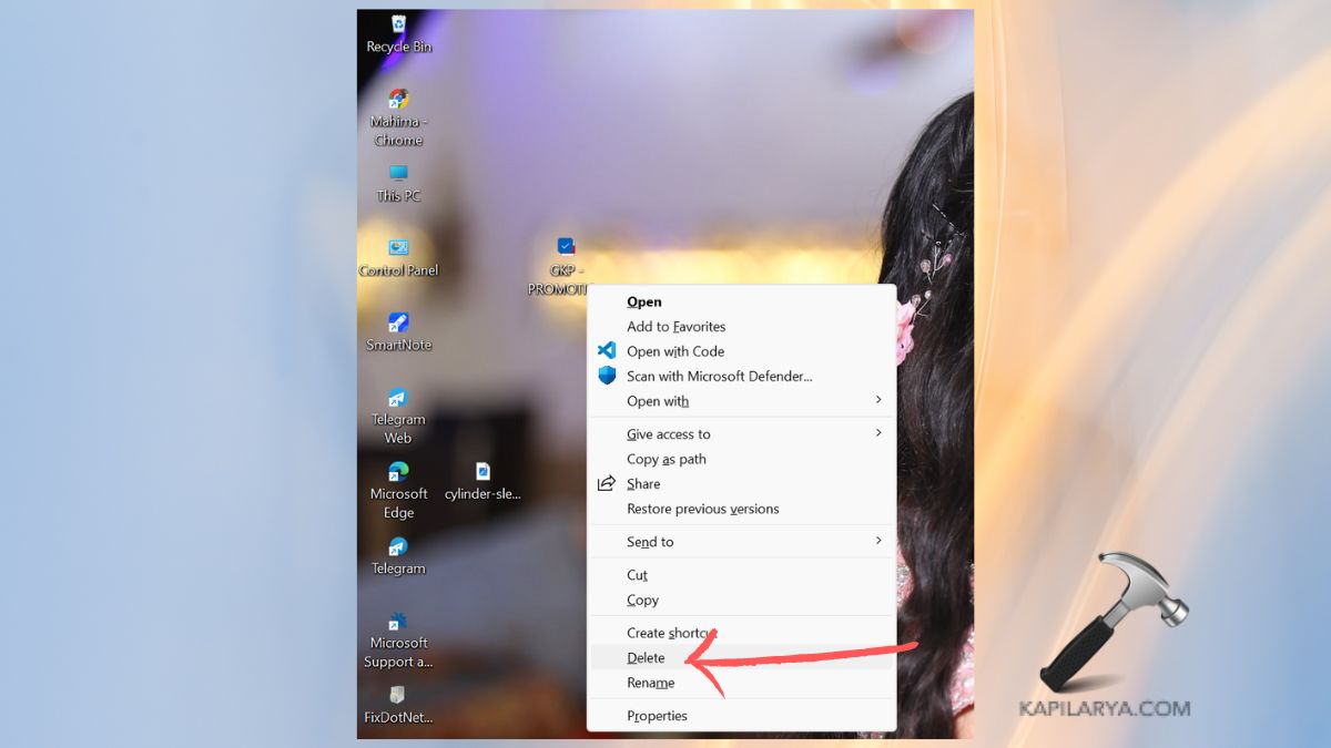 delete desktop shortcut icons