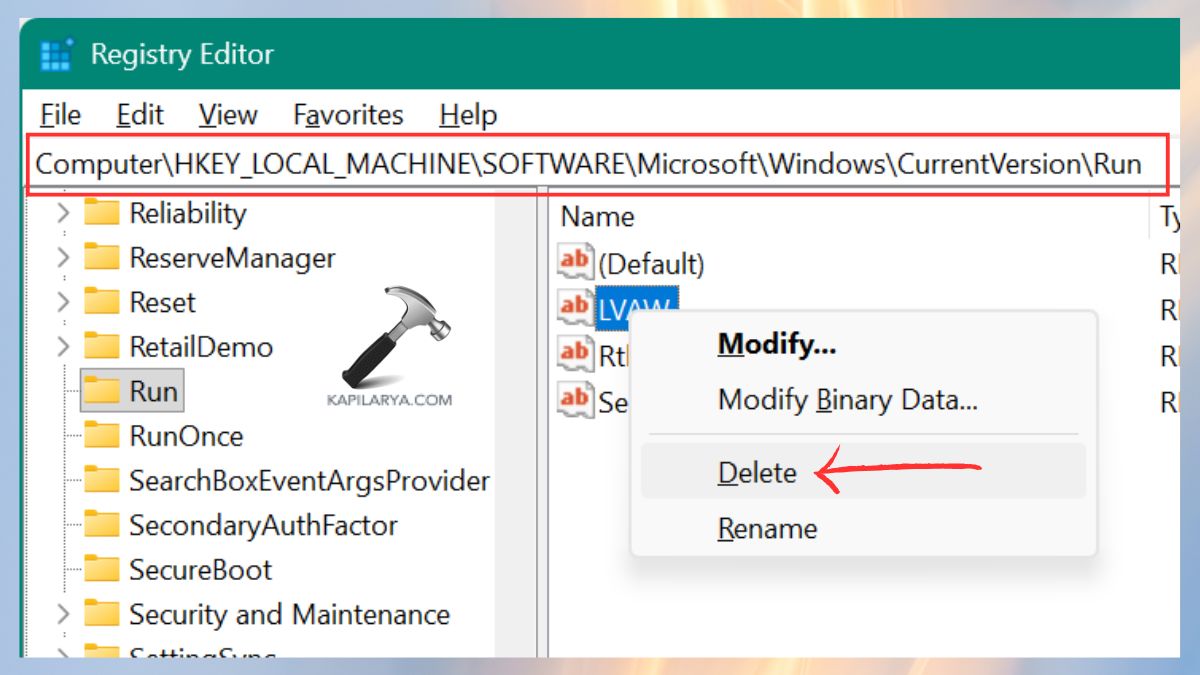 delete registry editor suspicious entries