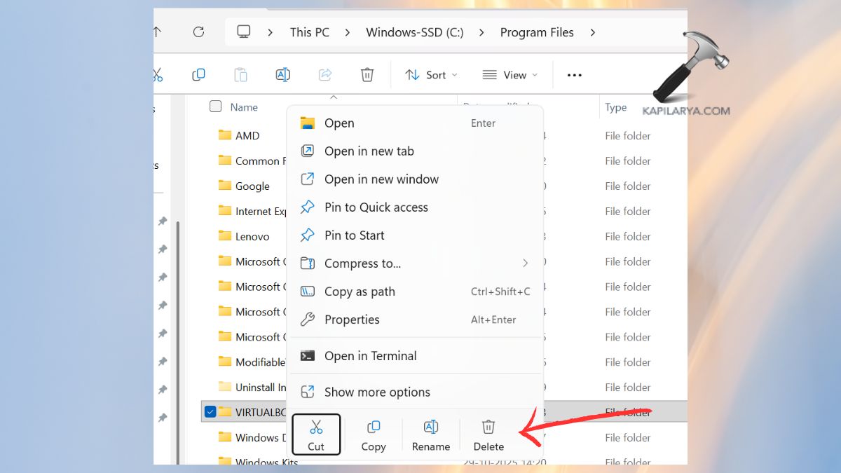 delete virtualbox folder in c drive