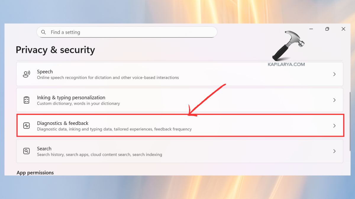 diagnostics & feedback option