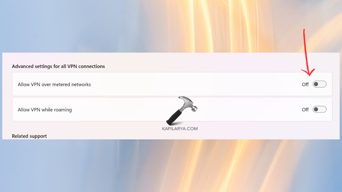 disable metered connection in vpn