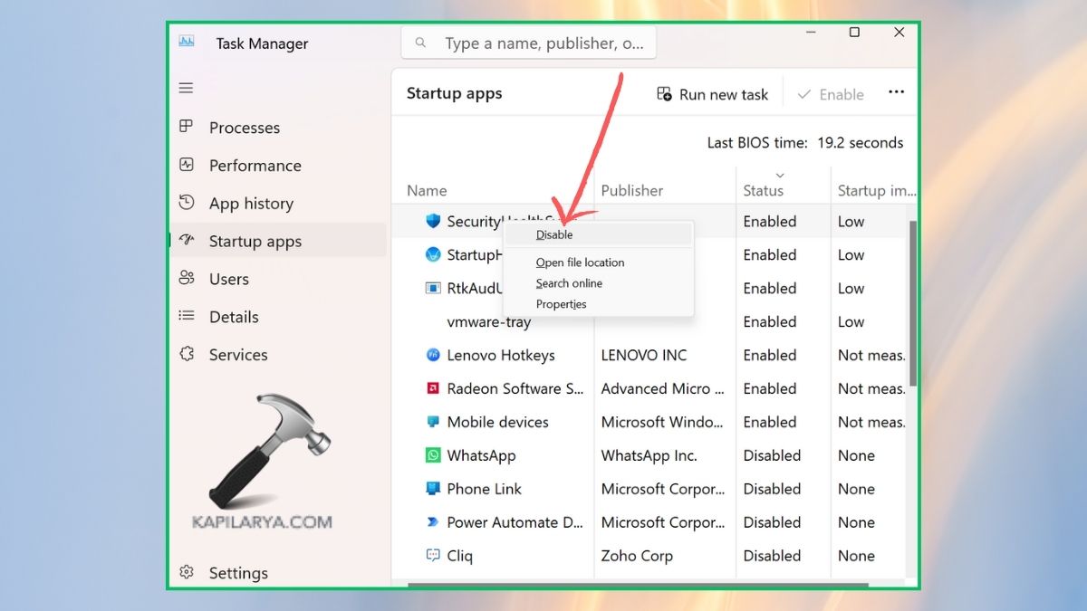 disable startup apps in task manager