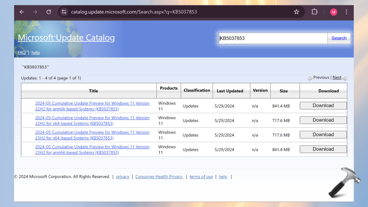 download from the Microsoft update catalog