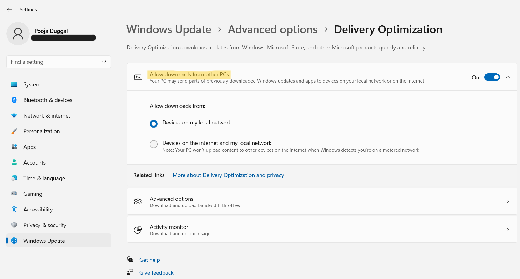 Enable/Disable Windows Update Delivery Optimization in Windows 11