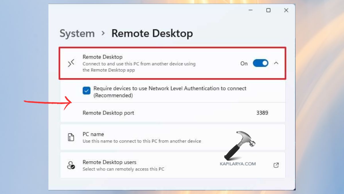 enable remote deskop option