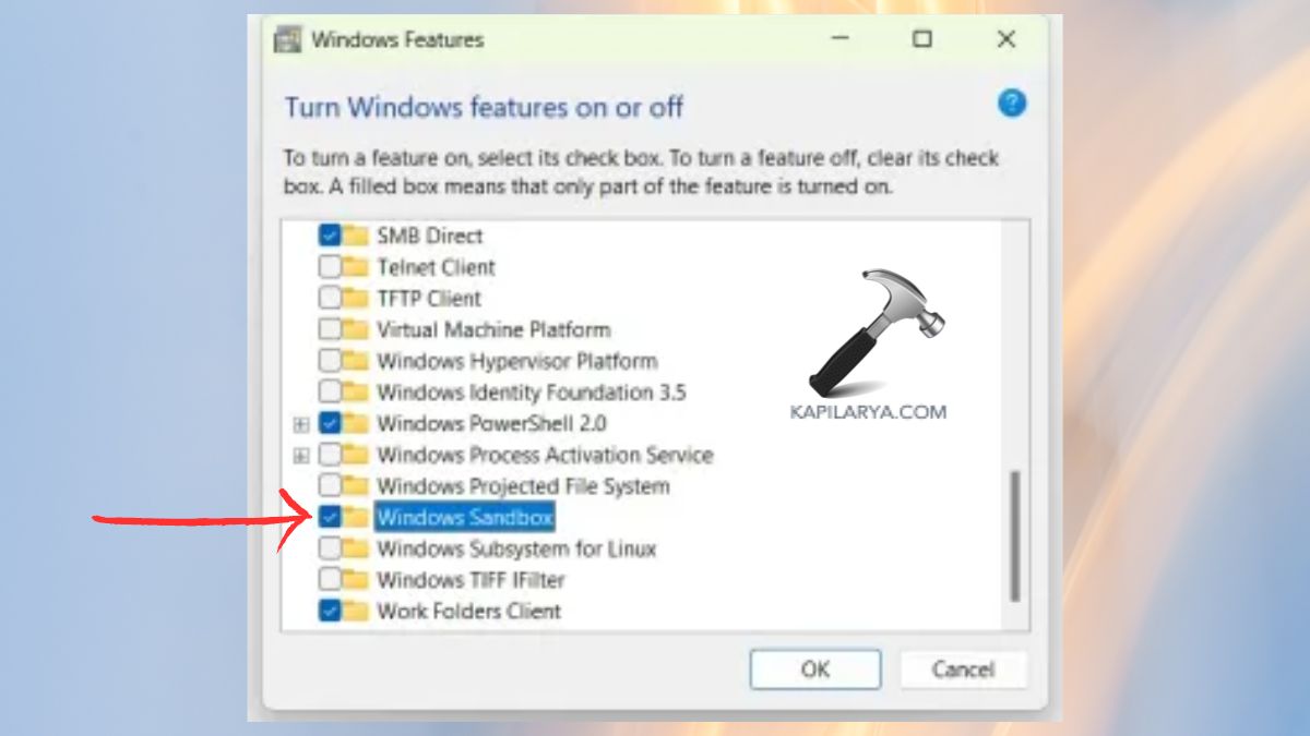 enable windows sandbox in turn windows features on or off