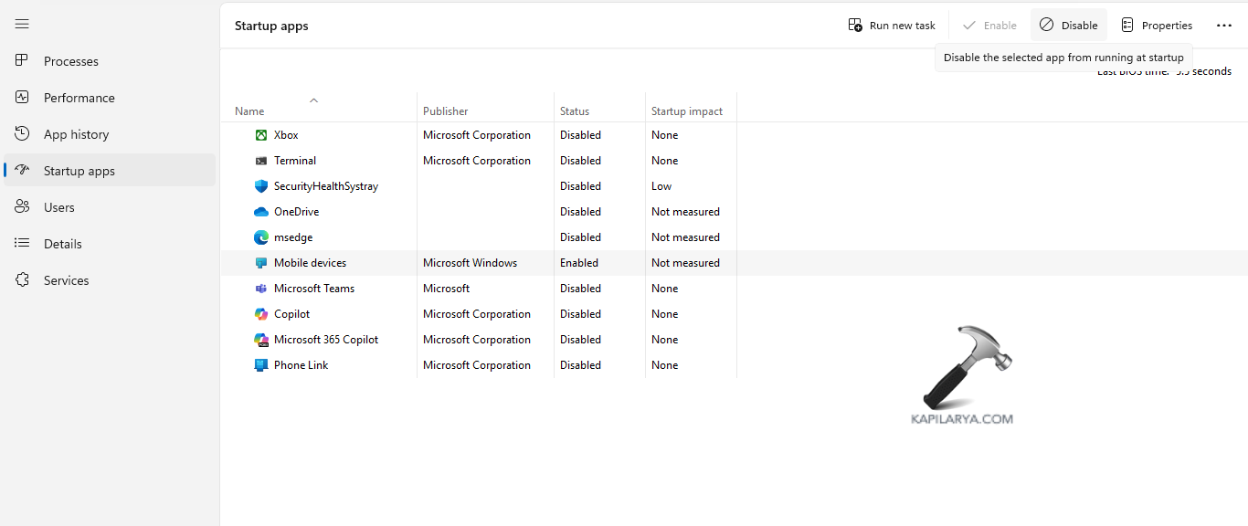 Disabling startup applications