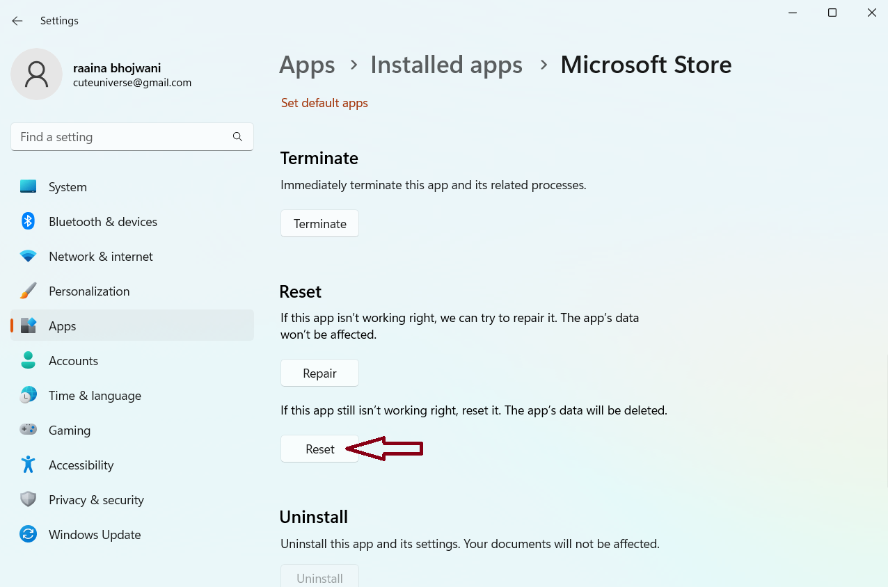 Reset the Microsoft Store App 2