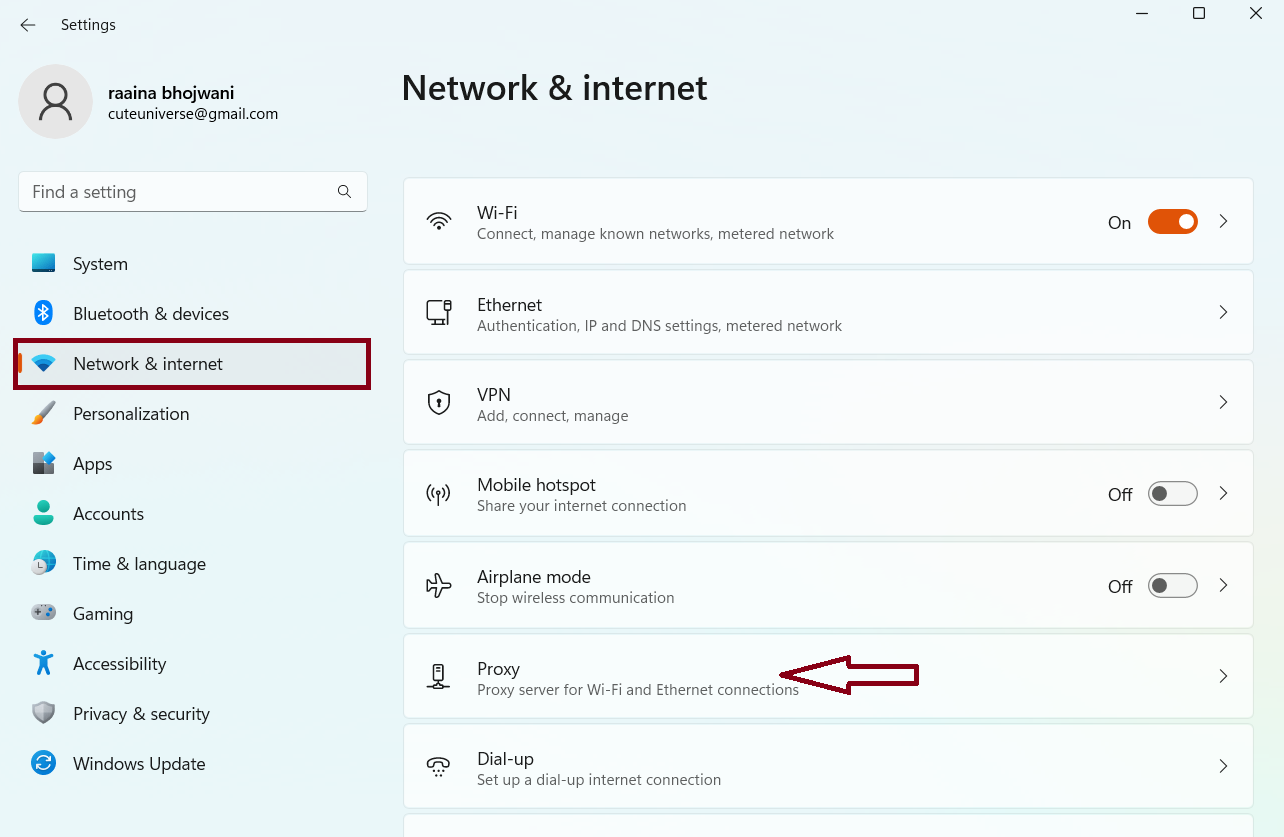 Check the Proxy Settings