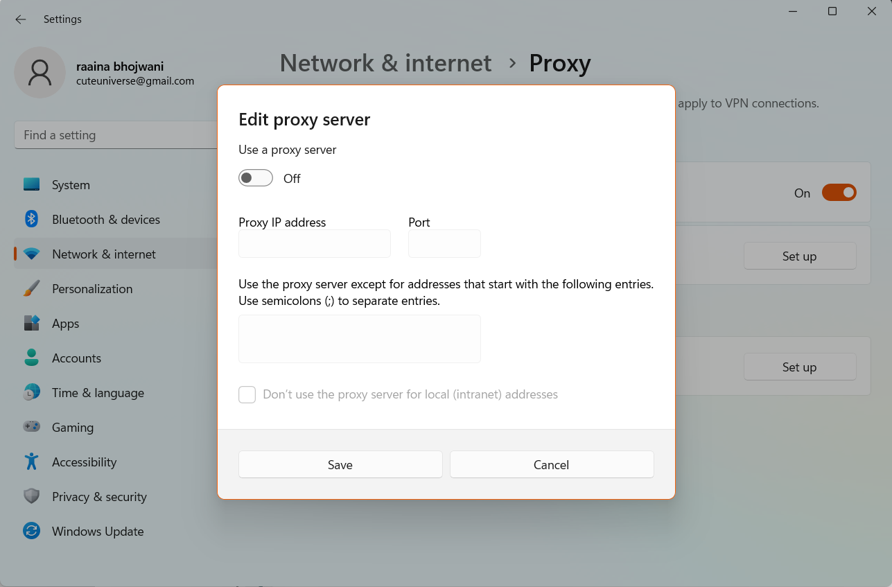Check the Proxy Settings