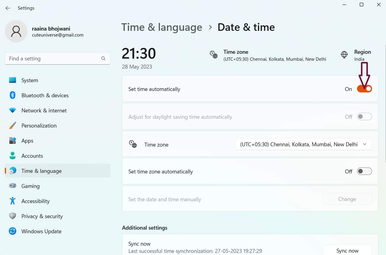 Set the date and time manually