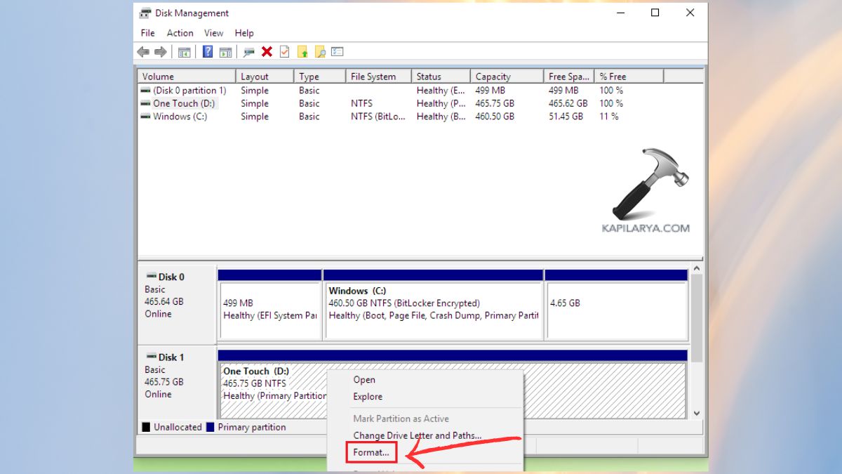 format usb in disk management
