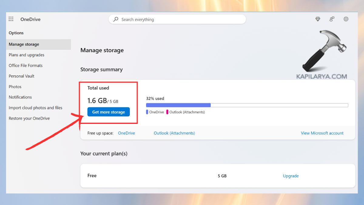 get more storage space onedrive