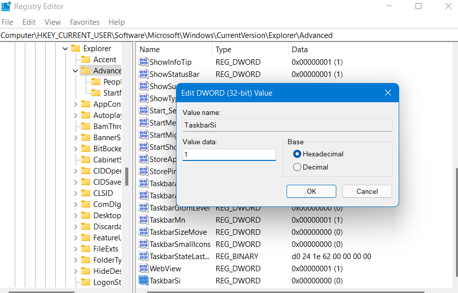 How to change taskbar icon size in Windows 11