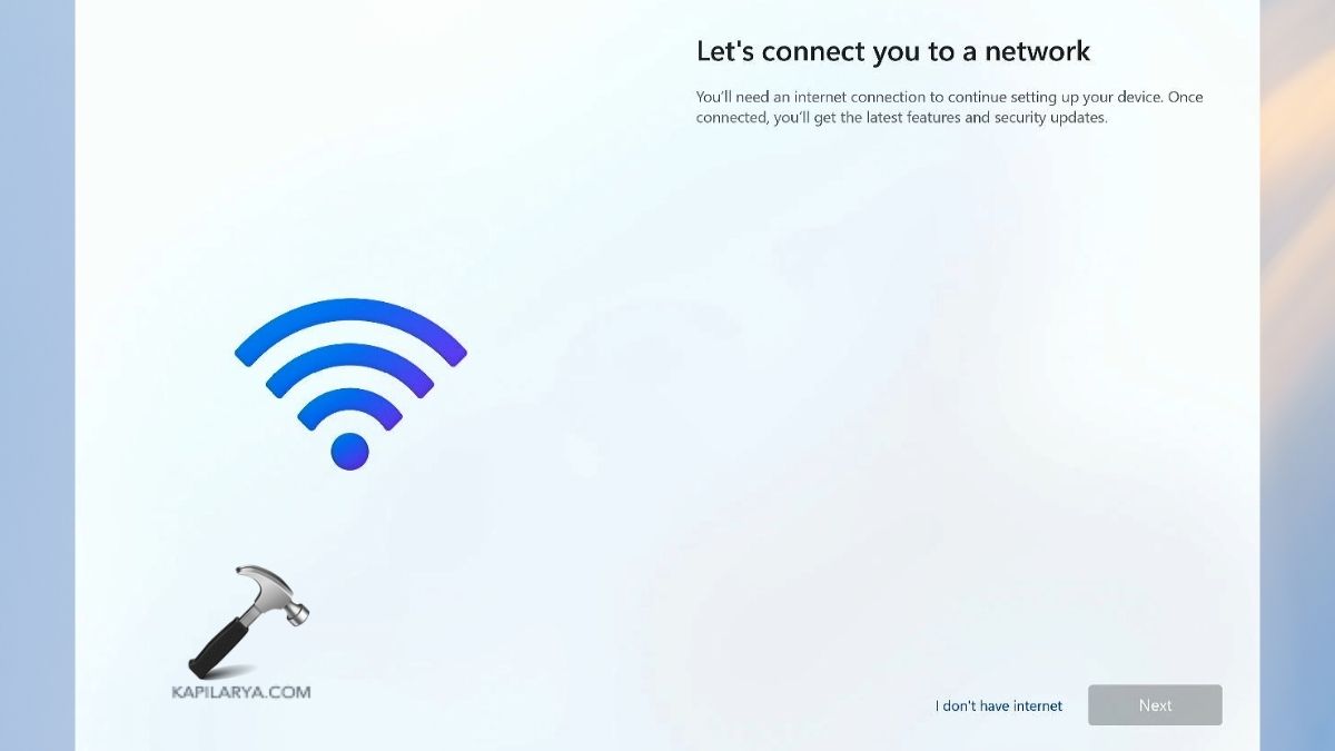 i dont have internet in lets connect you to a network windows 11 setup