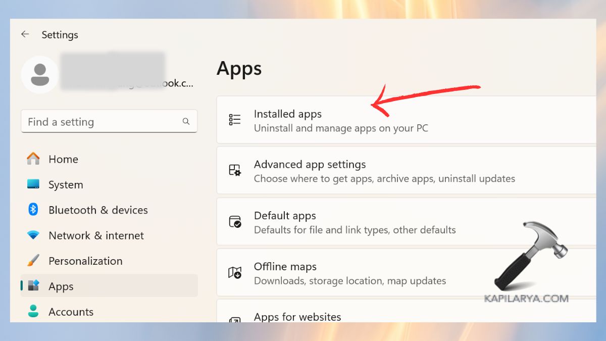 installed apps in settings