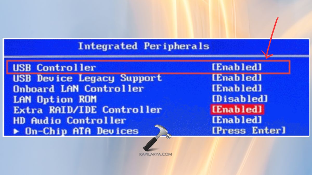 integrated peripherals bios usb controller