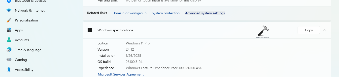 Opening advanced system settings