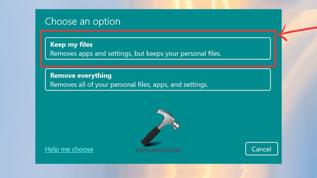 keep my personal files install windows 11 25h2