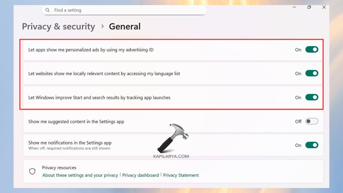 let apps show personalized ads etc in general