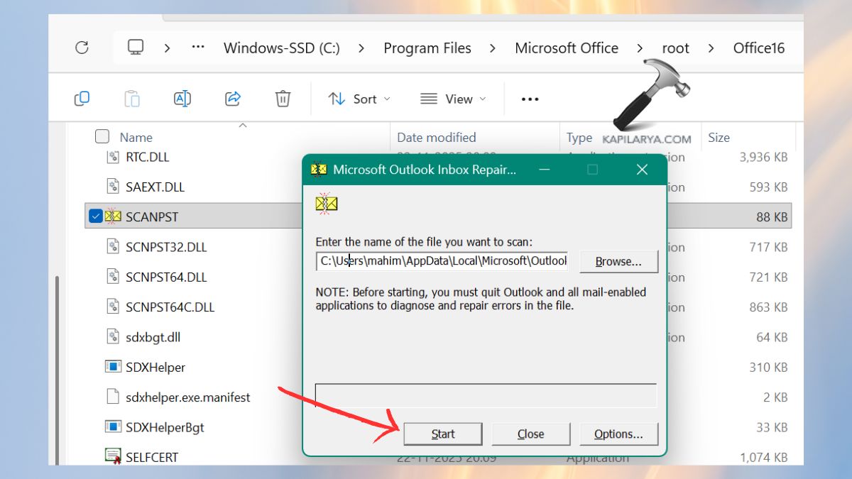 microsoft outlook inbox repair in windows 11