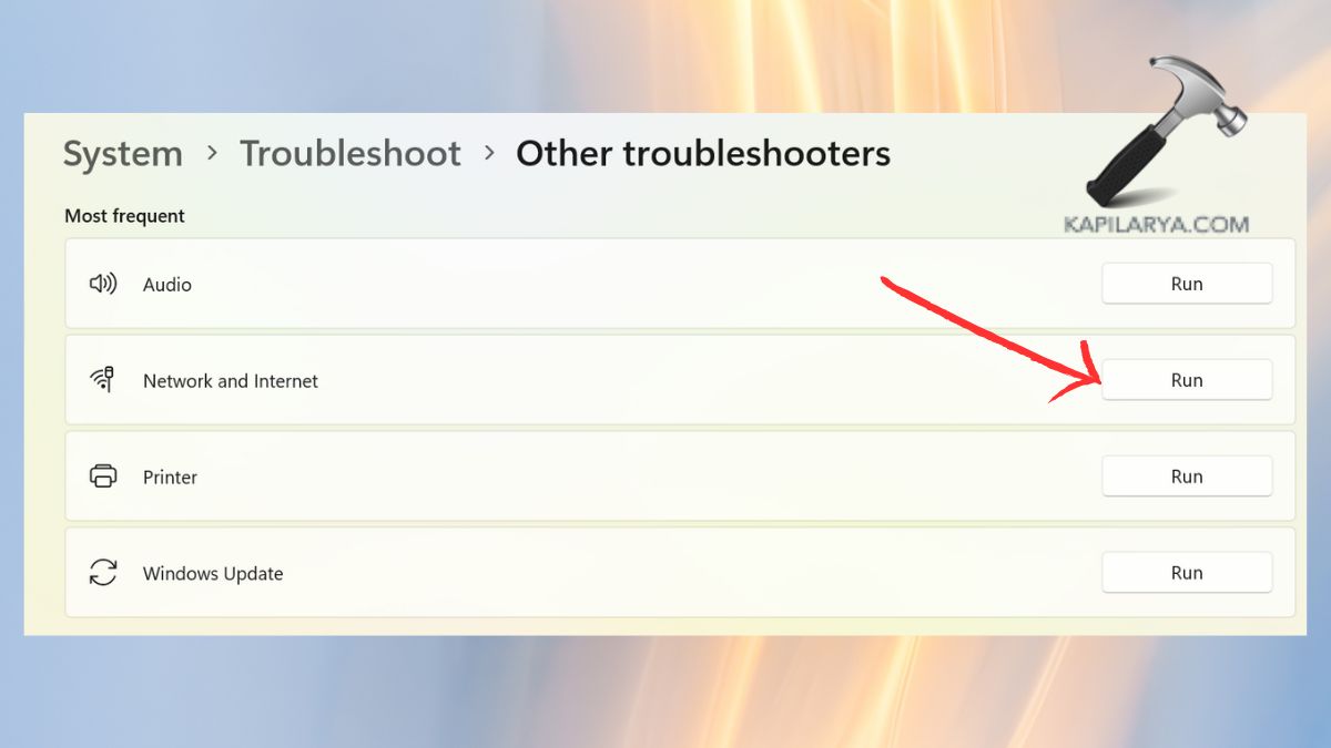 network and internet troubleshooter run