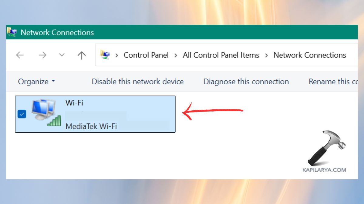 network connection in control panel