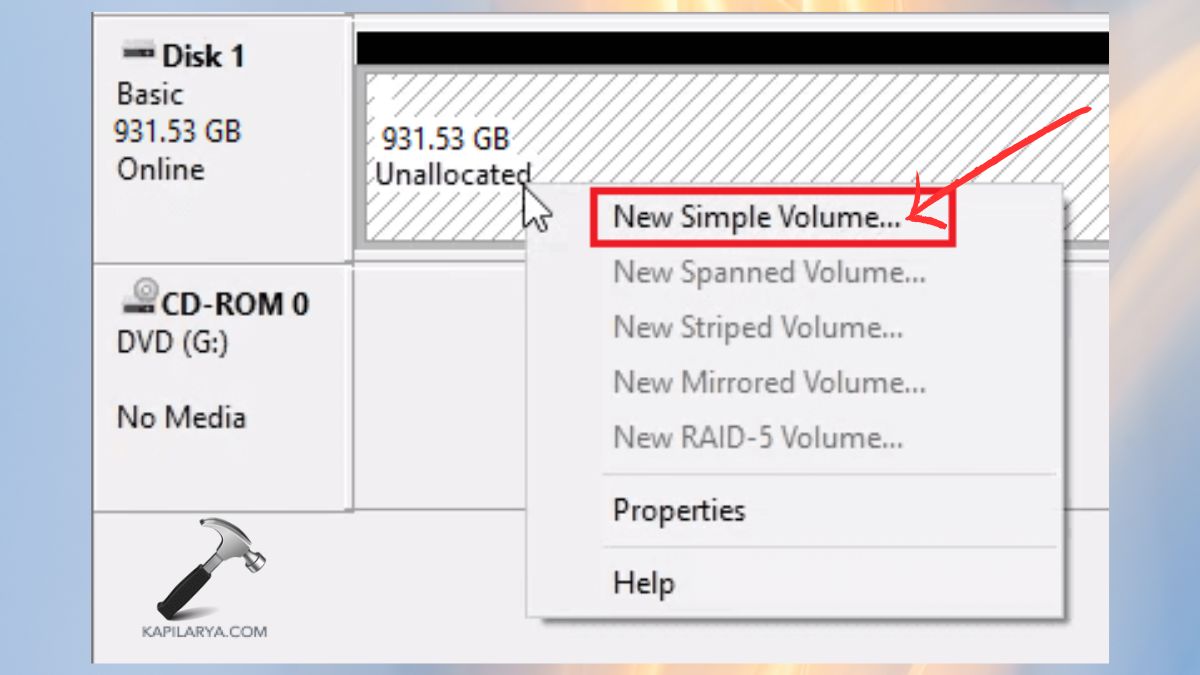 new simple volume unallocated disk space