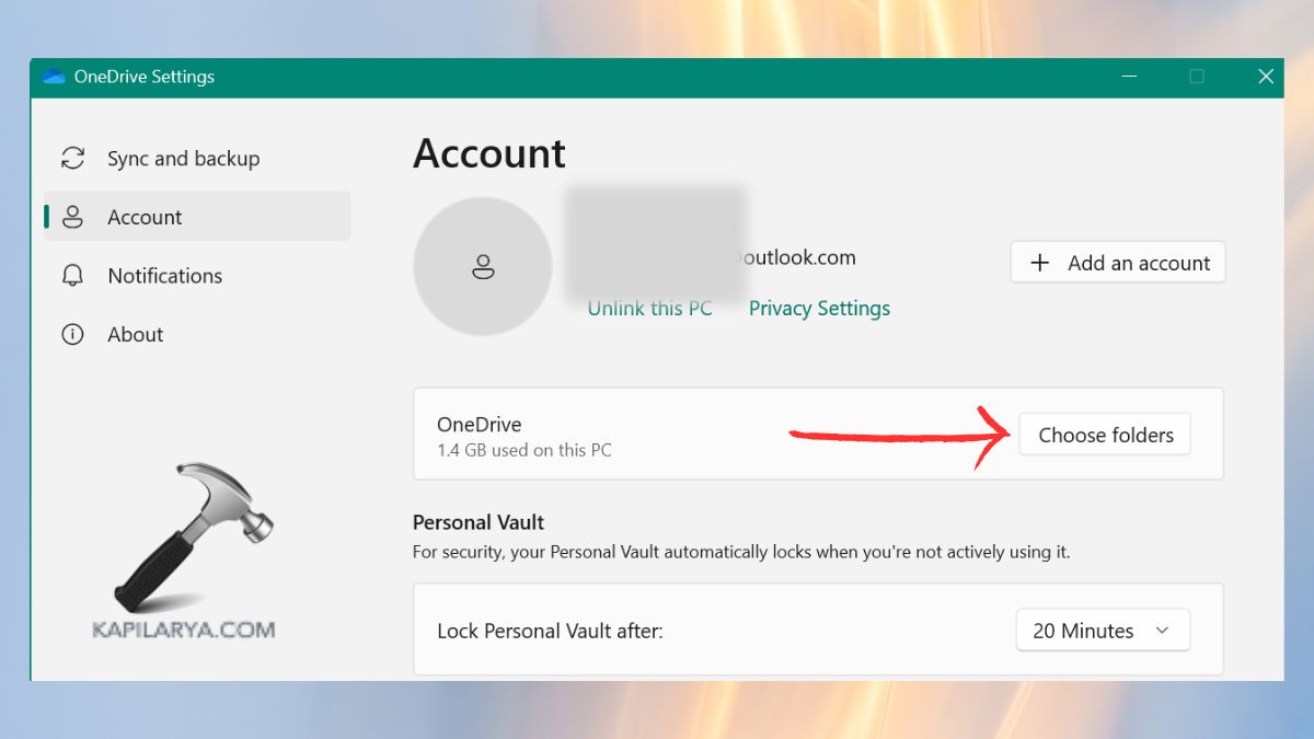 onedrive settings - choose folders