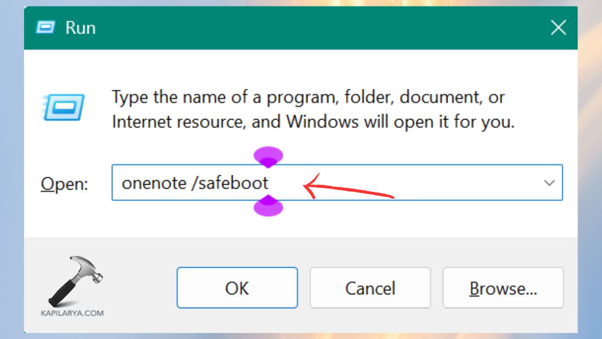 onenote safeboot command