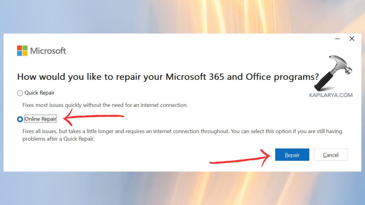 online repair microsoft 365
