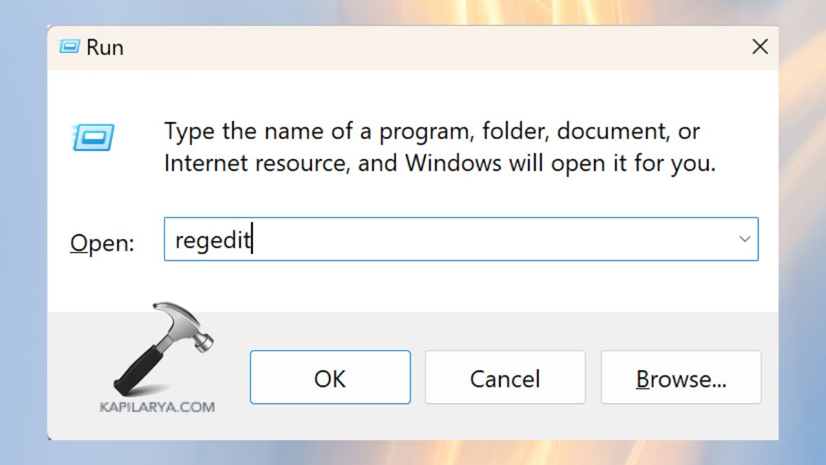 open registry editor with run box