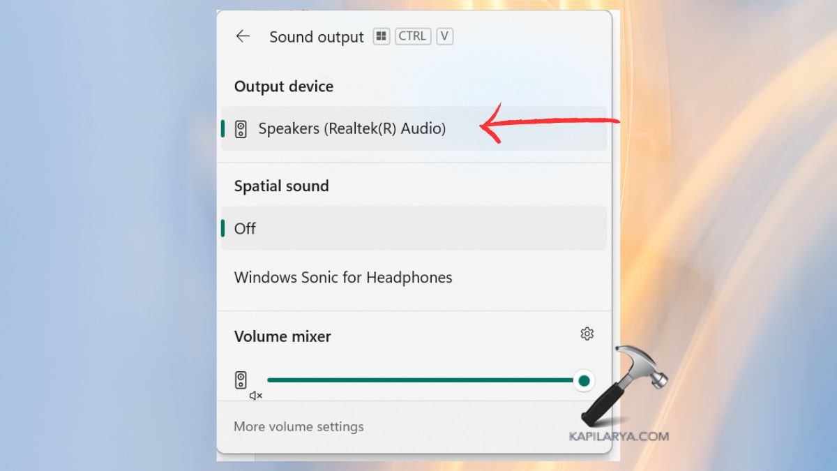 output device in sound output section Fix No sound after Windows 11 25H2 update