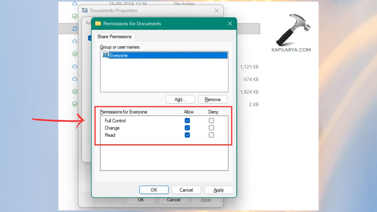 permissions for a user full control