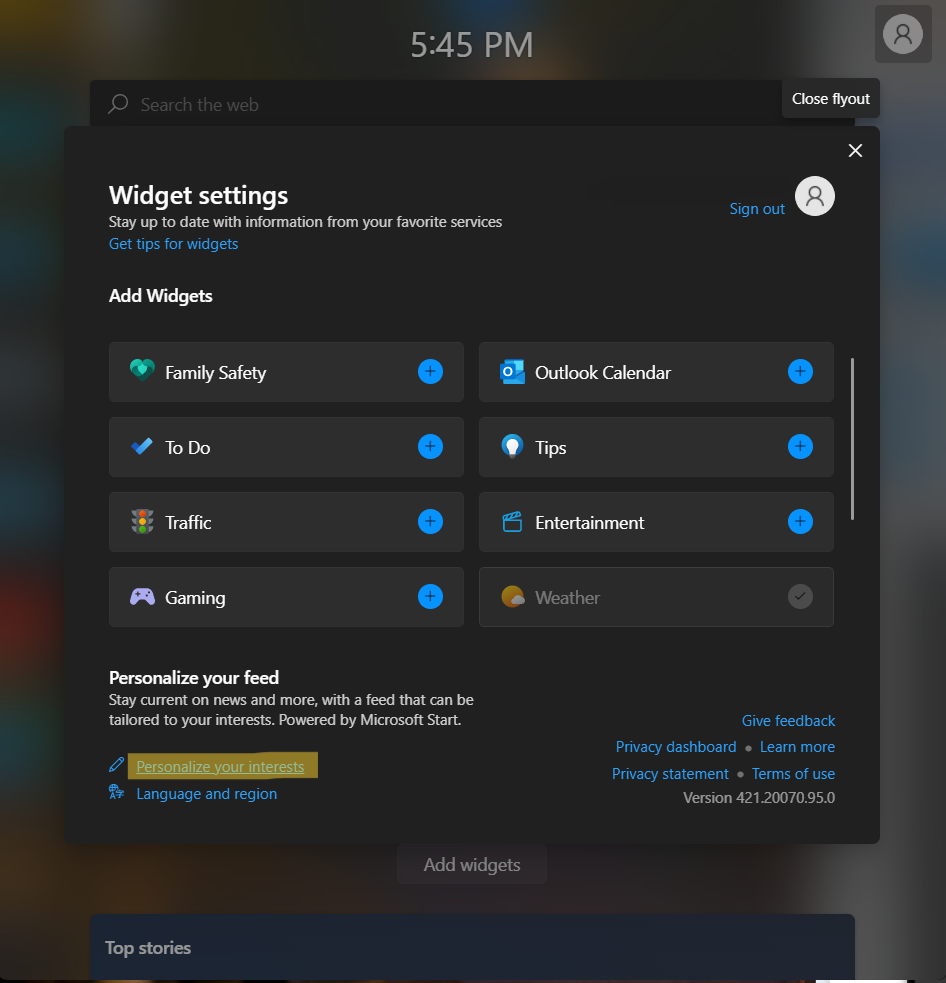 Personalize your interests for Widgets in Windows 11