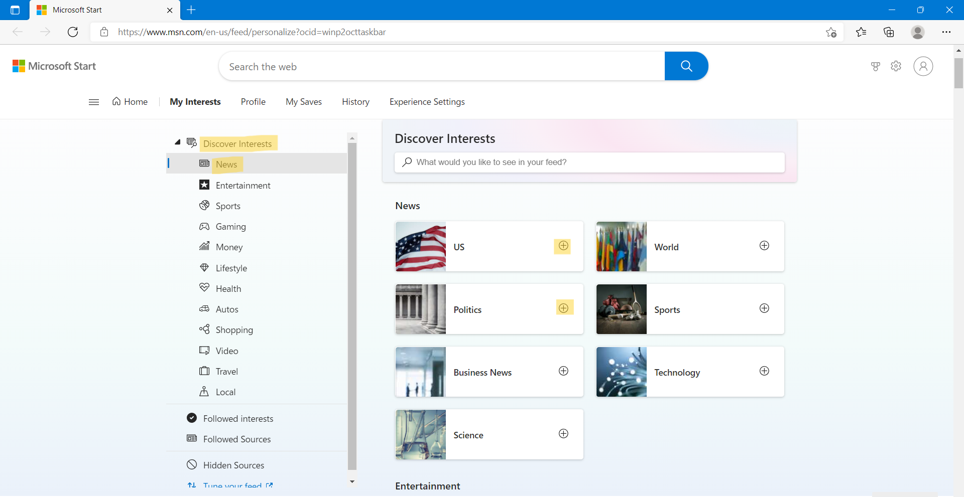 Personalize your interests for widgets in Windows 11