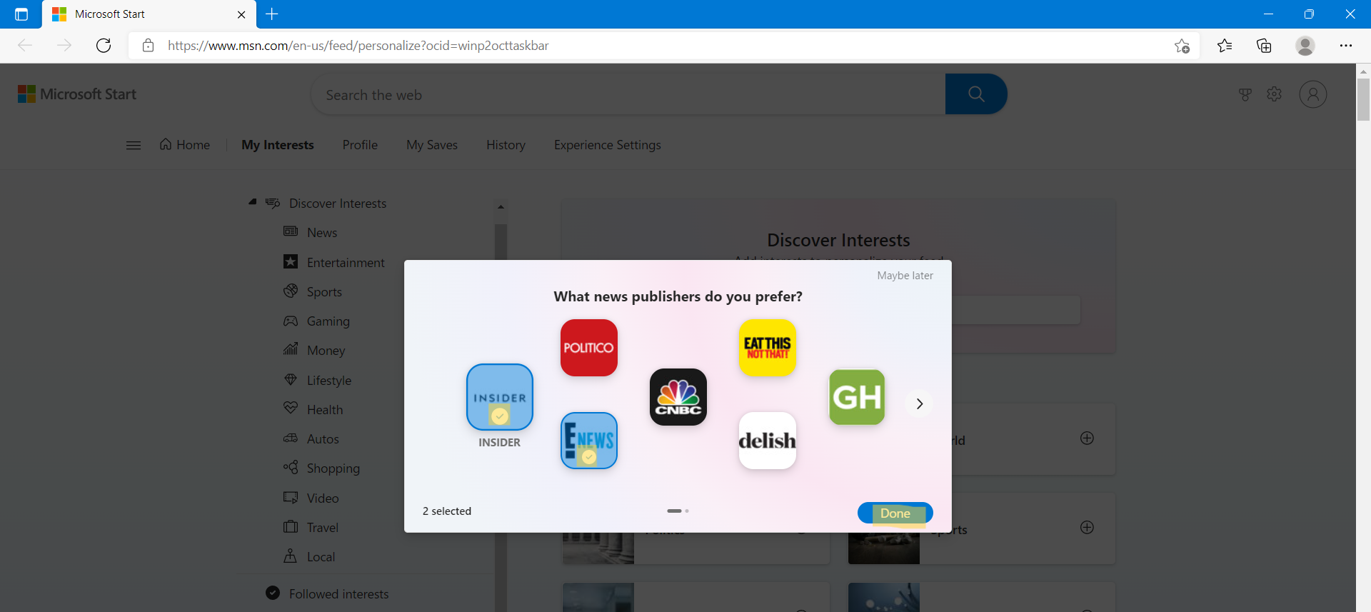 Personalize your interests for widgets in Windows 11