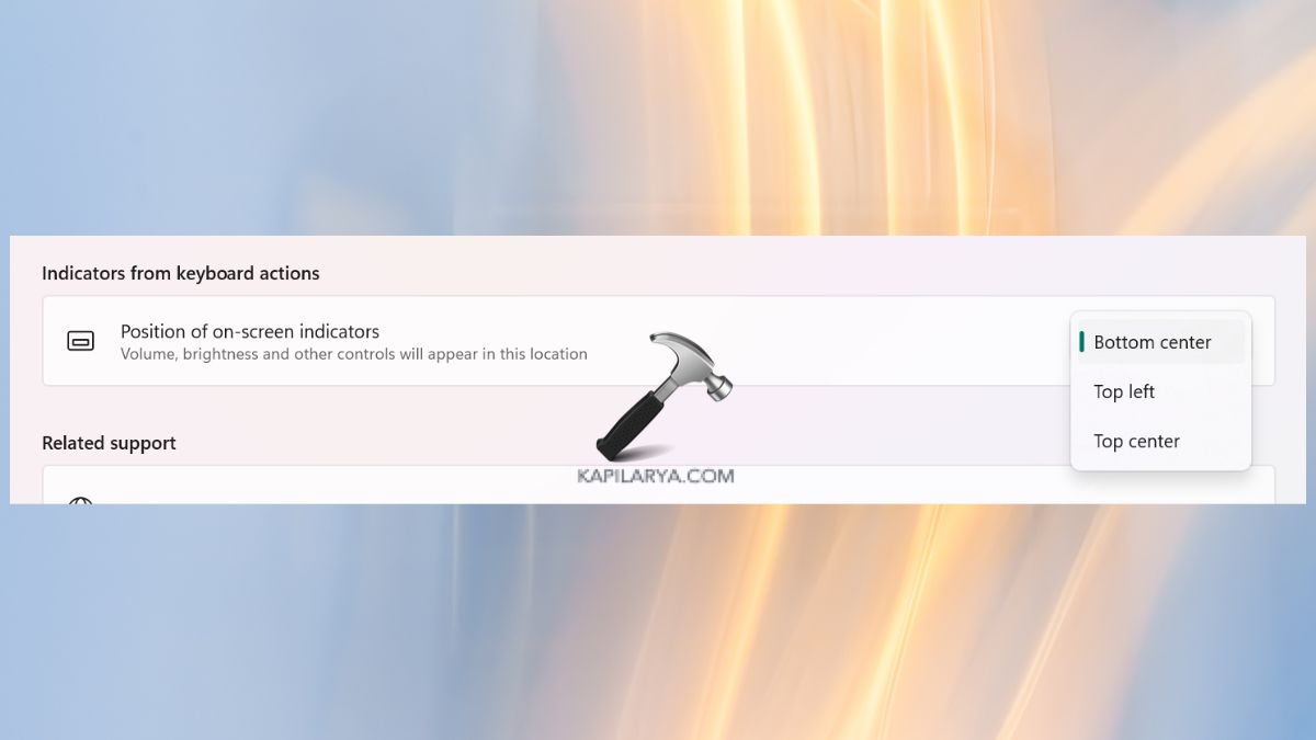 position of on screen indicators