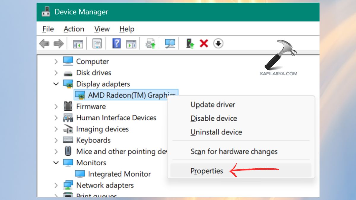properties display adapters