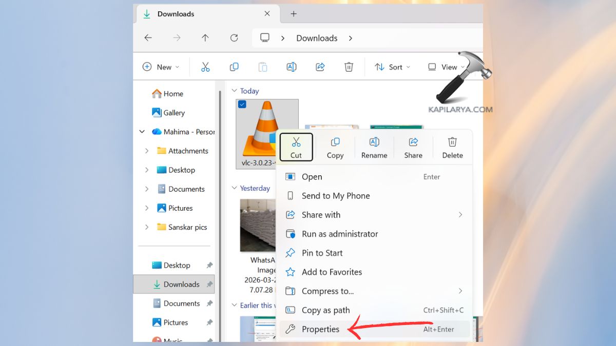 properties of exe file of vlc app installer