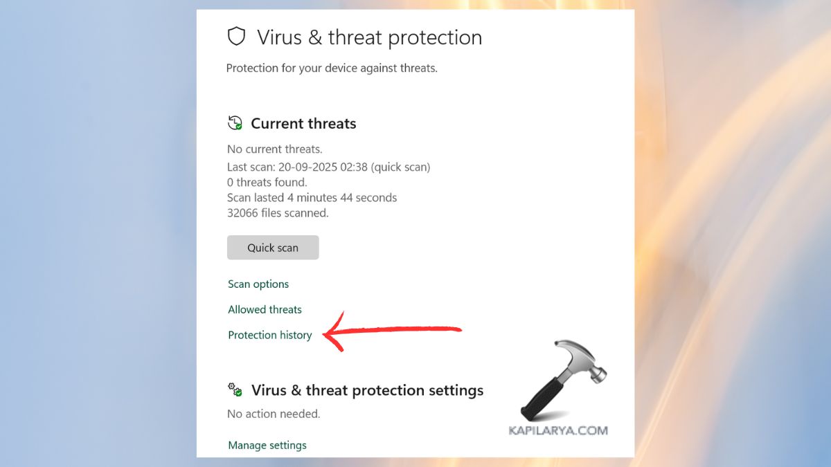 protection history in virus & threat protection