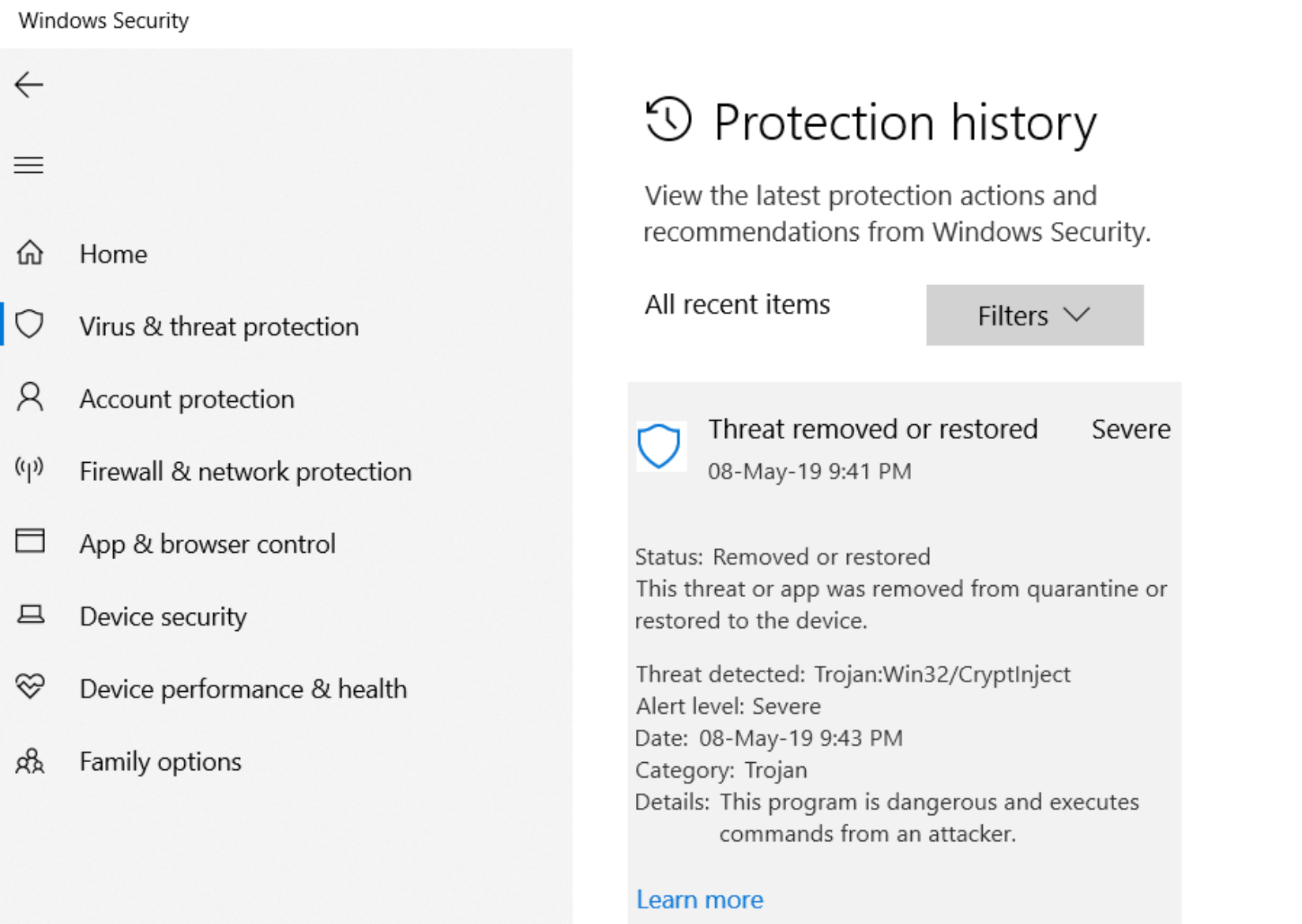 how to clear windows 11 protection history