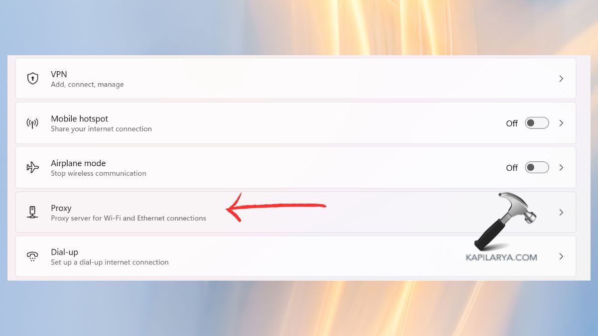 proxy option in network & internet settings
