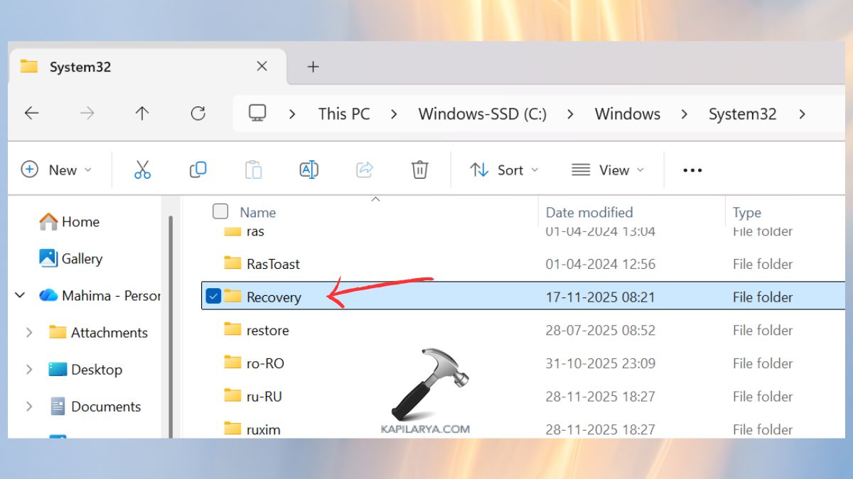 recovery folder in file explorer