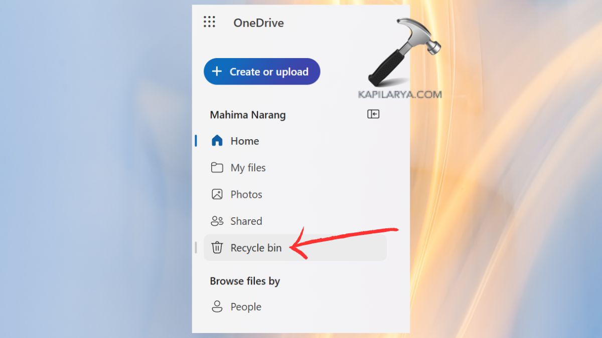 recycle bin option in onedrive
