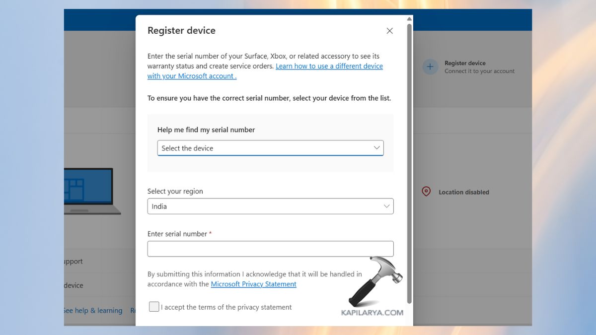 register device or add device in microsoft account
