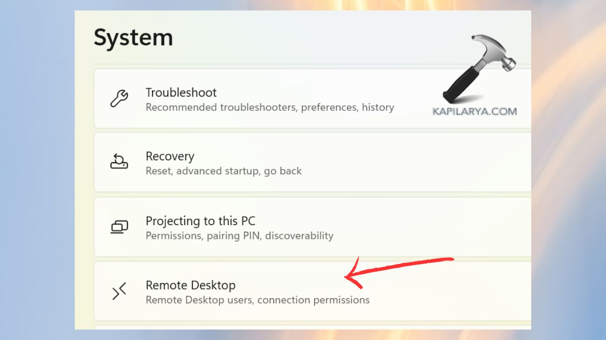 remote desktop in windows 11 settings system