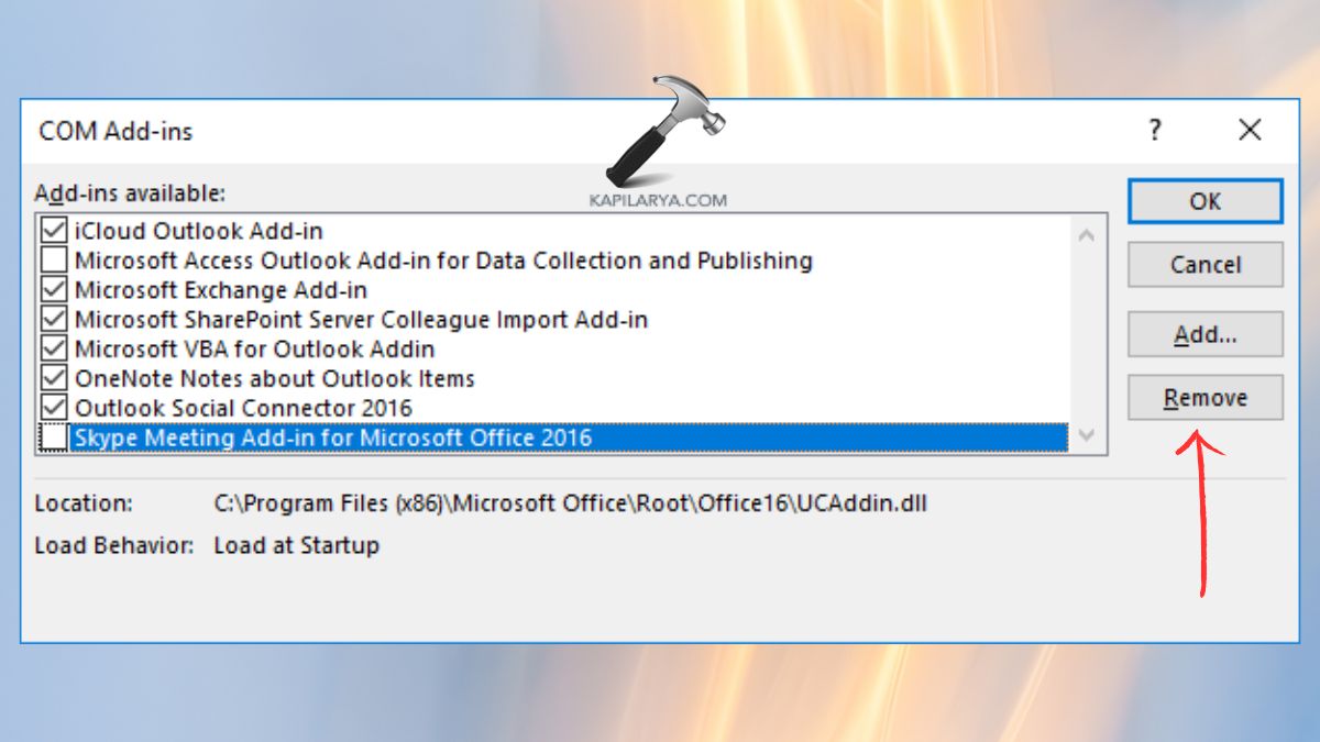 remove add inns in outlook