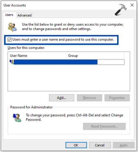 Remove login password for user account in Windows 11