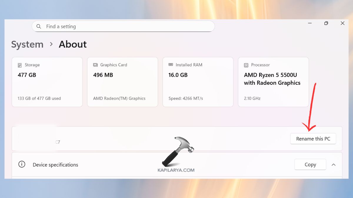 rename this pc in settings